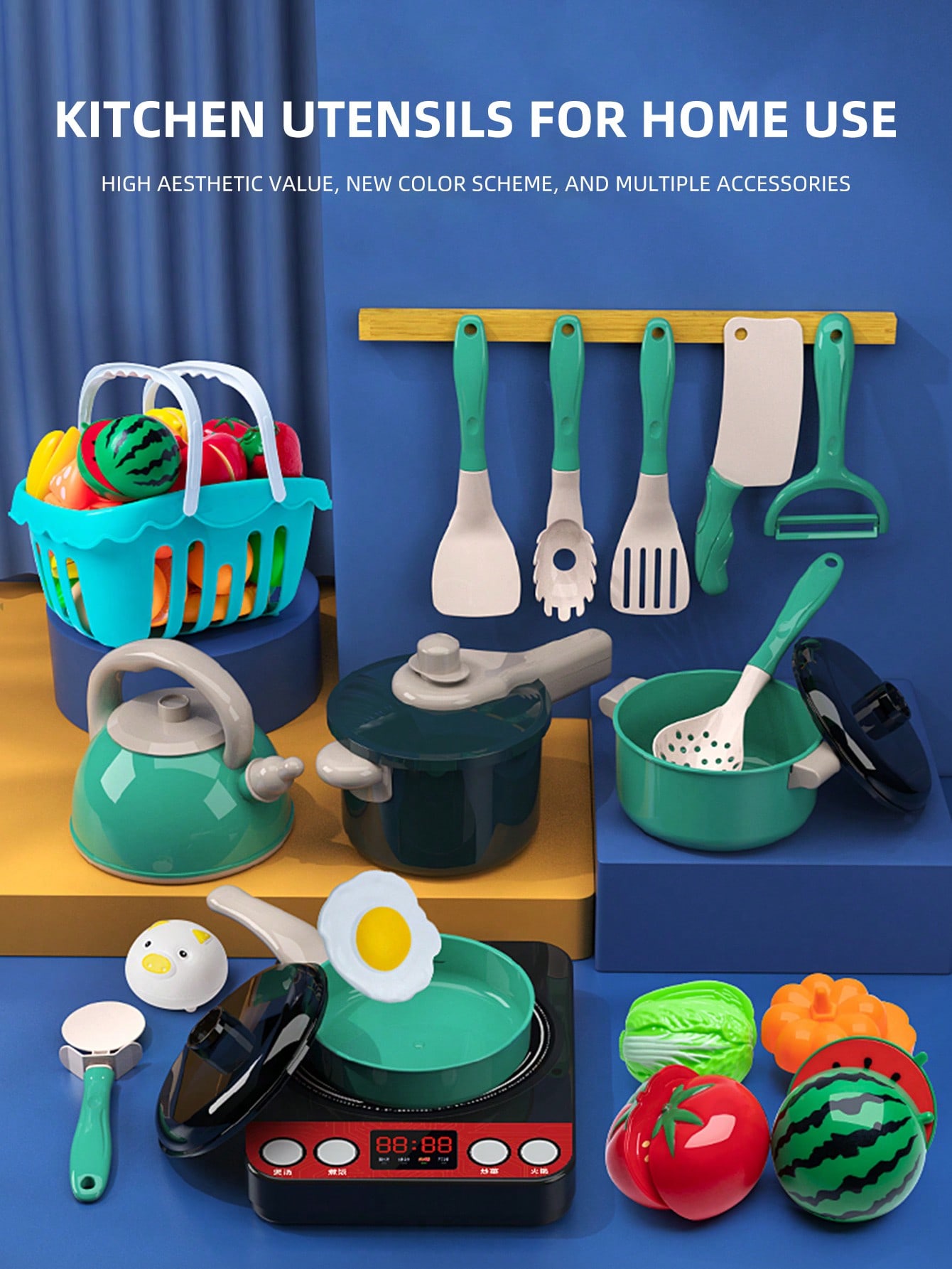 Kids Kitchen Toys Set 110/69/28pieces Play Kitchen Accessories Kit with Play Pots Pretend Food Cooking Toy Toddler Girls Boy Gif