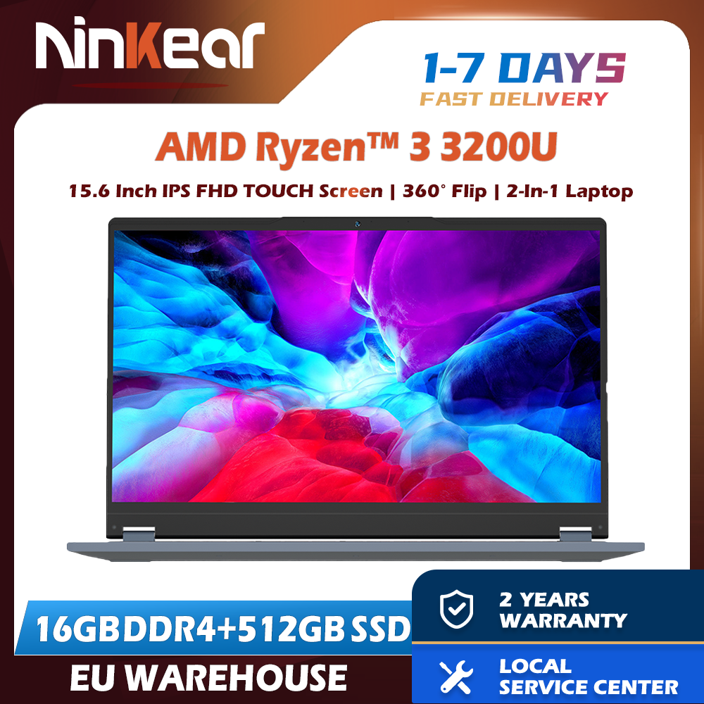 Ninkear YBOOK15 Laptop AMD Ryzen 3 3200U 15.6 Inch 360° Flip FHD IPS 1920*1080 Touchscreen 16G+512GB Backlit Keyboard Windows 11