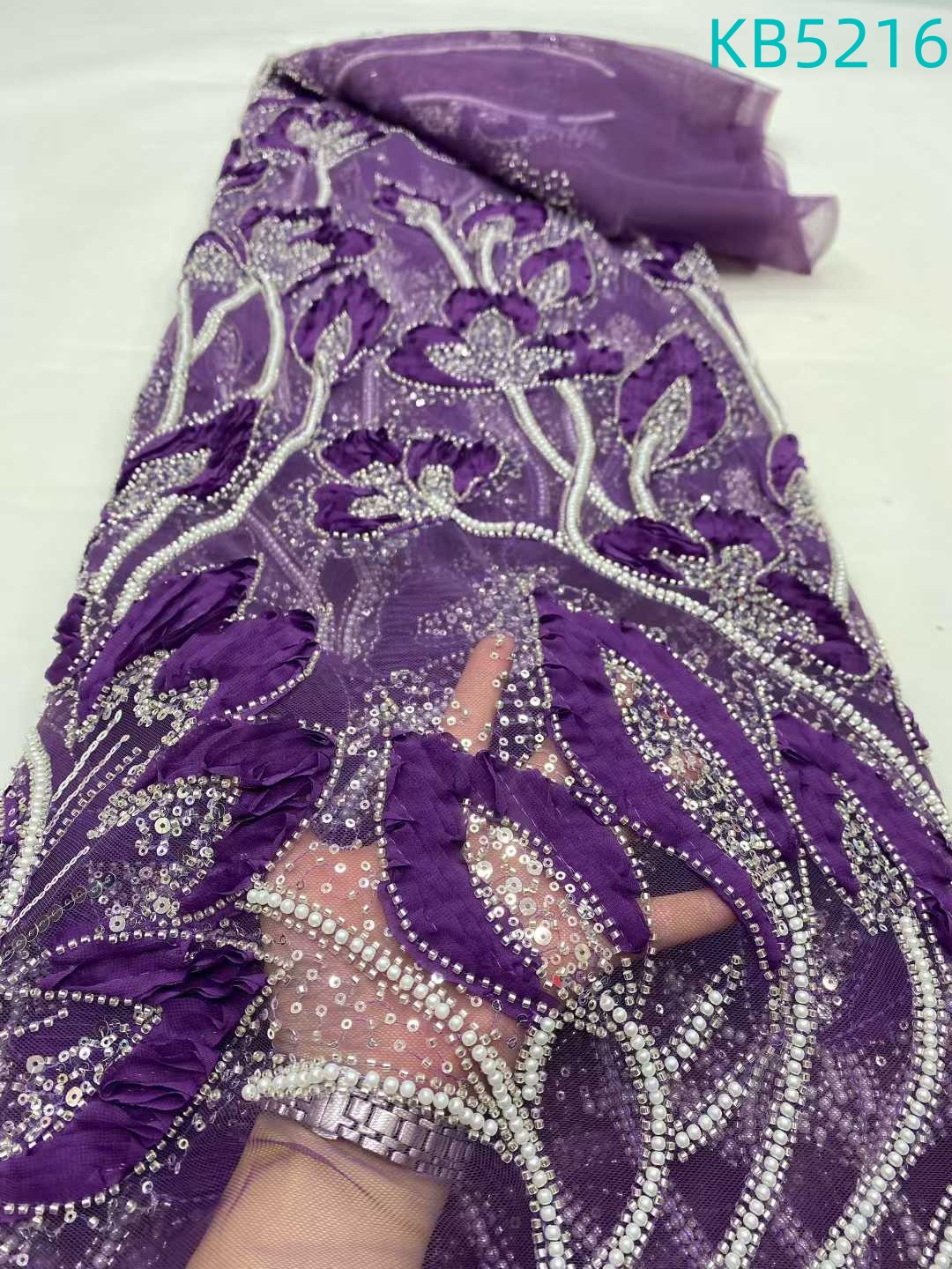Tela de Encaje Marrón de 5 Yardas, Tela de Encaje Blanco para Boda, Cuentas de Alta Calidad, Lentejuelas, Malla Francesa Bordada para Confección de Vestidos KB5216