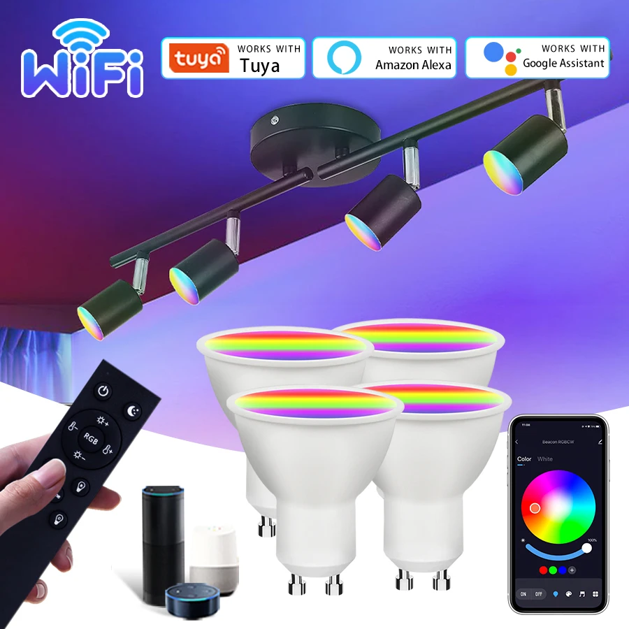 Wifi GU10 bohlam Led Tuya hidup cerdas 220V 110V, sorot RGB untuk langit-langit dapat melacak lampu Alexa Google Home SmartThings dapur Bar