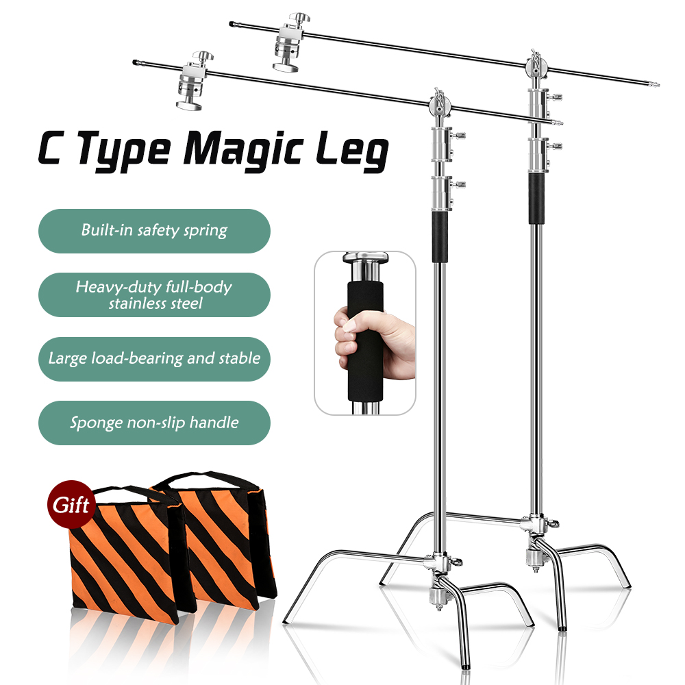 2 szt. Stojak typu C stojak ze stali nierdzewnej ramię wysięgnika Grip Head ulepszona maksymalna wysokość 260cm z jedną regulowaną magiczną nogą