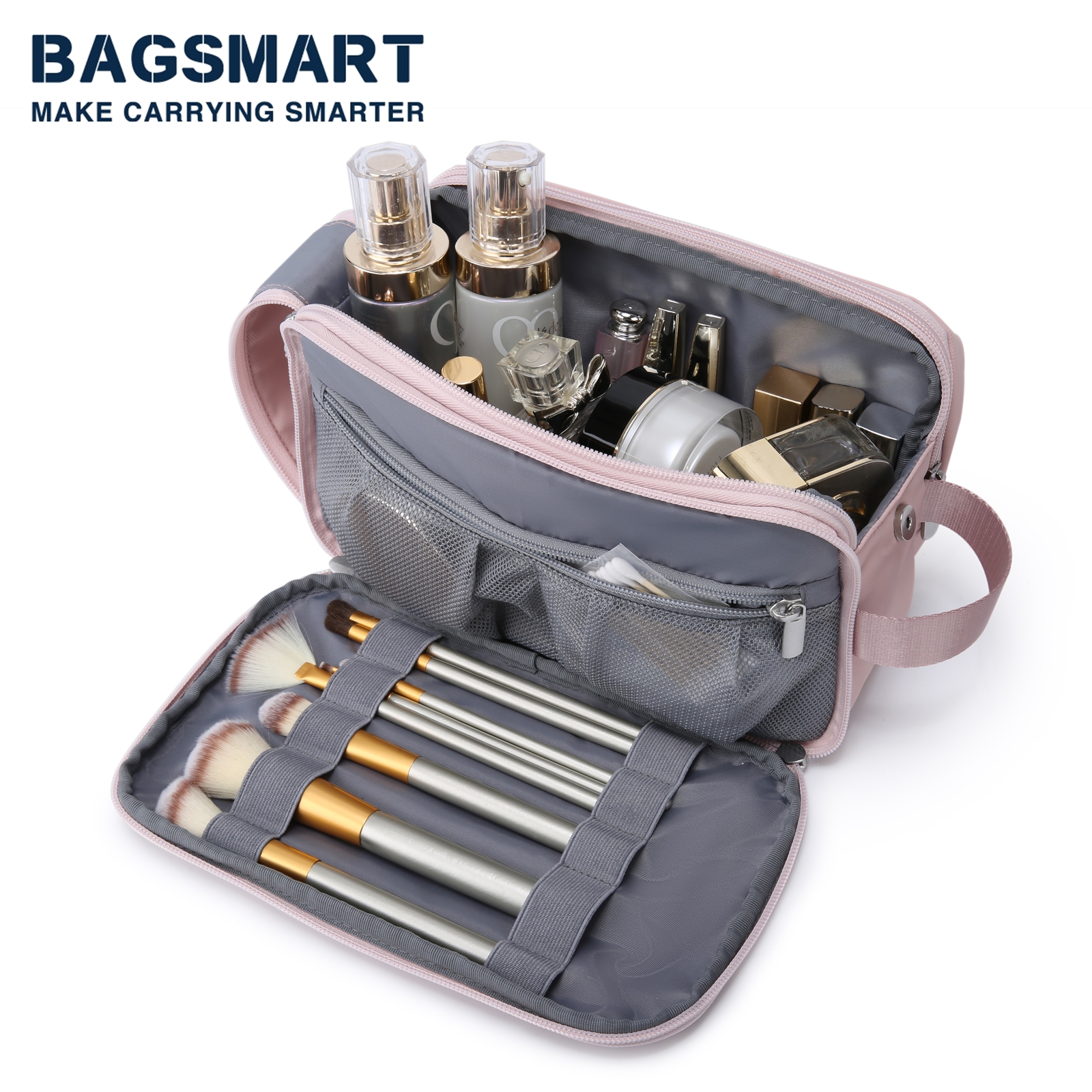 Женская сумка для туалетных принадлежностей для мужчин BAGSMART Розовый водостойкий комплект Dopp для путешествий Легкая сумка для бритья Подходит для полноразмерных туалетных принадлежностей