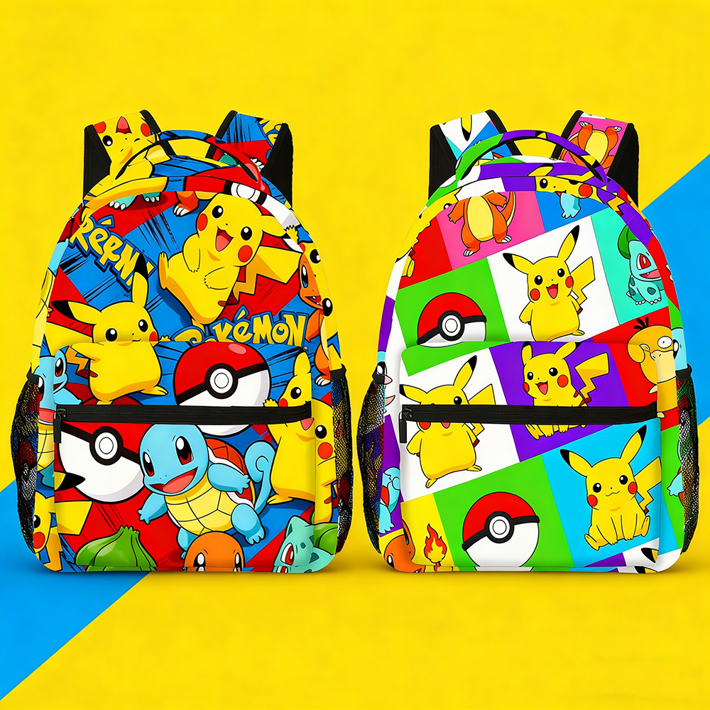 Mochila Pikachu, Mochila Escolar con Estampado de Anime, Mochila de Viaje Ligera con Bolsillos de Malla