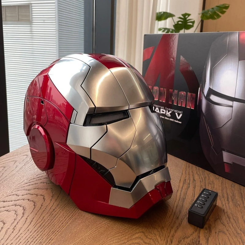 Homem de ferro mk5 capacete elétrico ativado por voz escala 1:1 máscara vestível com mecanismo automático brinquedo adulto figura colecionável presente