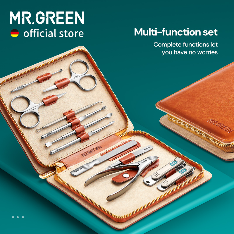 MR.GREEN маникюрный набор 12 в 1, полнофункциональный набор, профессиональные наборы для педикюра из нержавеющей стали с кожаным портативным чехлом, идея для подарка