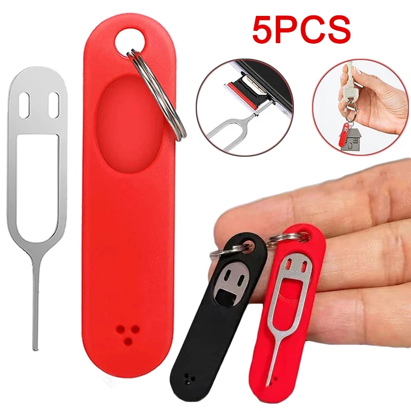 Pin de aguja de extracción de tarjeta SIM, bandeja antipérdida, llavero con anillos divididos, estuche de almacenamiento de tarjeta SIM de teléfono, herramienta eyectora de agujas
