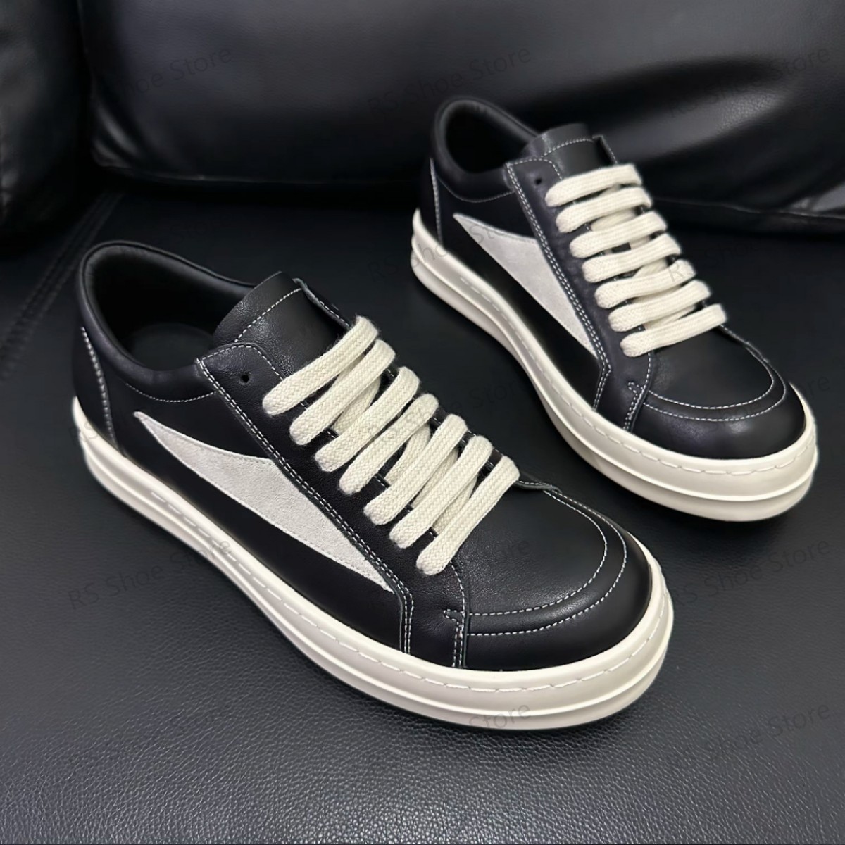 Tênis Clássico Ro Designer Masculino e Feminino Cano Baixo Preto Camurça Couro Casual Cadarço Retrô Lona Plano