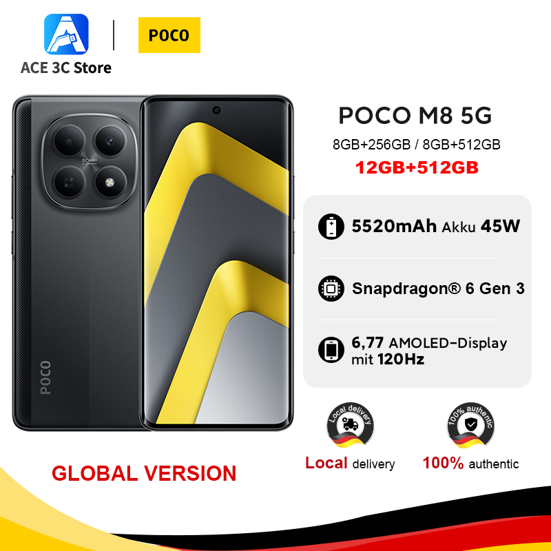 Versione Globale POCO M8 5G 512GB 256GB Snapdragon 6 Gen 3 Smartphone Display Amoled 6.77" Fotocamera 50Mp Batteria 5520mAh 45W Cellulare Xiaomi