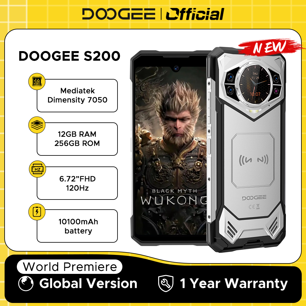 Doogee s200 telefone robusto 5g dimensão 7050 octa núcleo 1.32 "amoled display traseiro 12gb ram + 256gb rom 100mp câmera 10100mah 5g telefone
