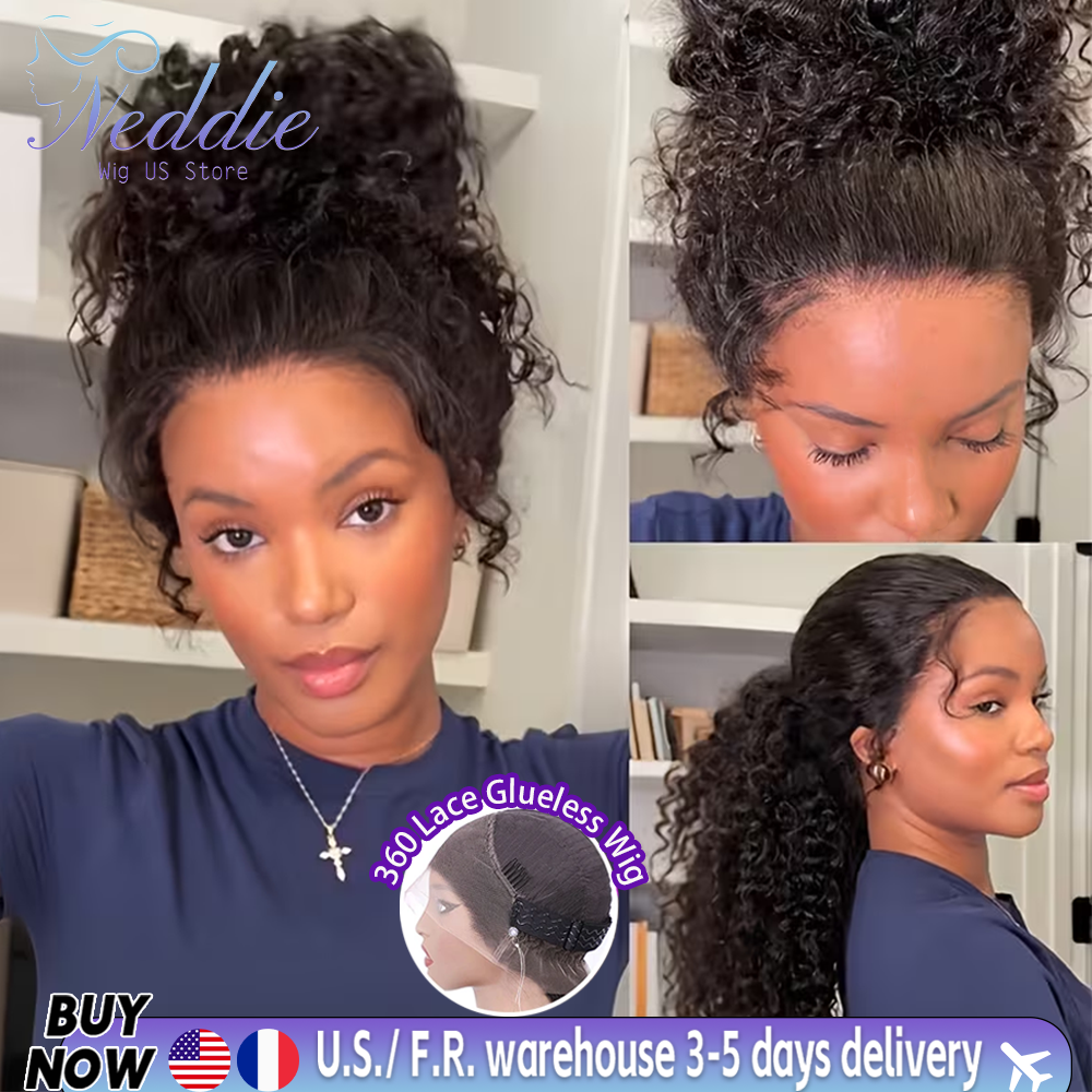 Invisible Strap 360 Full Lace Wig Deep Water Wave Human Hair Wig 360 HD Lace Frontal Glueless Wig Pre Plucked with Baby Hair 34 Inch