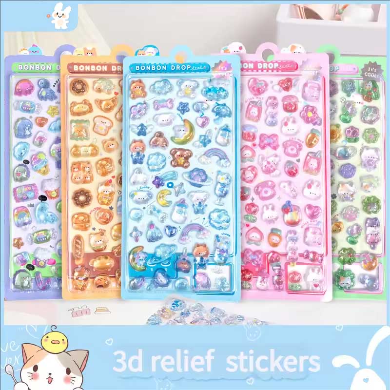 Autocollants en diamant gaufré 3D sur le thème de la dessin animé, décalcomanies artisanales en PVC pour Scrapbooking et décoration de papeterie, parfaits pour le bricolage professionnel, 1 pièce