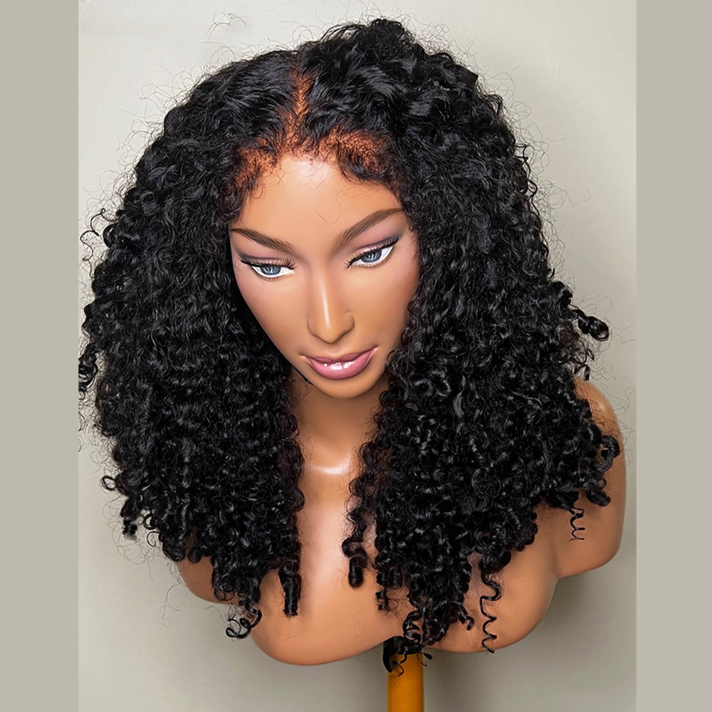 Soft 26“ Long Glueless Natural Black 180Density Kinky curly Lace Front Wig For Women BabyHair Preplucked Heat Resistant Daily