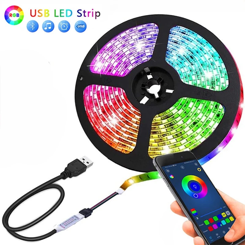 Tiras de luz Led de 20 metros, luces Led Usb de 5V para habitación, Bluetooth, Wifi, banda Rgb inteligente, 15Leds/M, iluminación navideña, pared decorativa