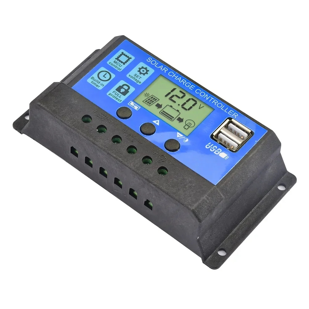 調整可能なLCDディスプレイ付きソーラー充電コントローラー、タイマー設定、pwm、10a、30a、12v、24v