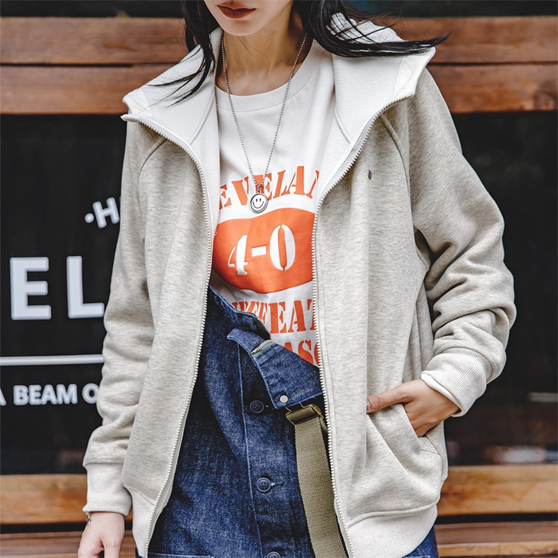 Felpa con cappuccio in pile addensato Maden per donna giacca calda autunno e inverno capispalla comoda allentata giacca grigia femminile