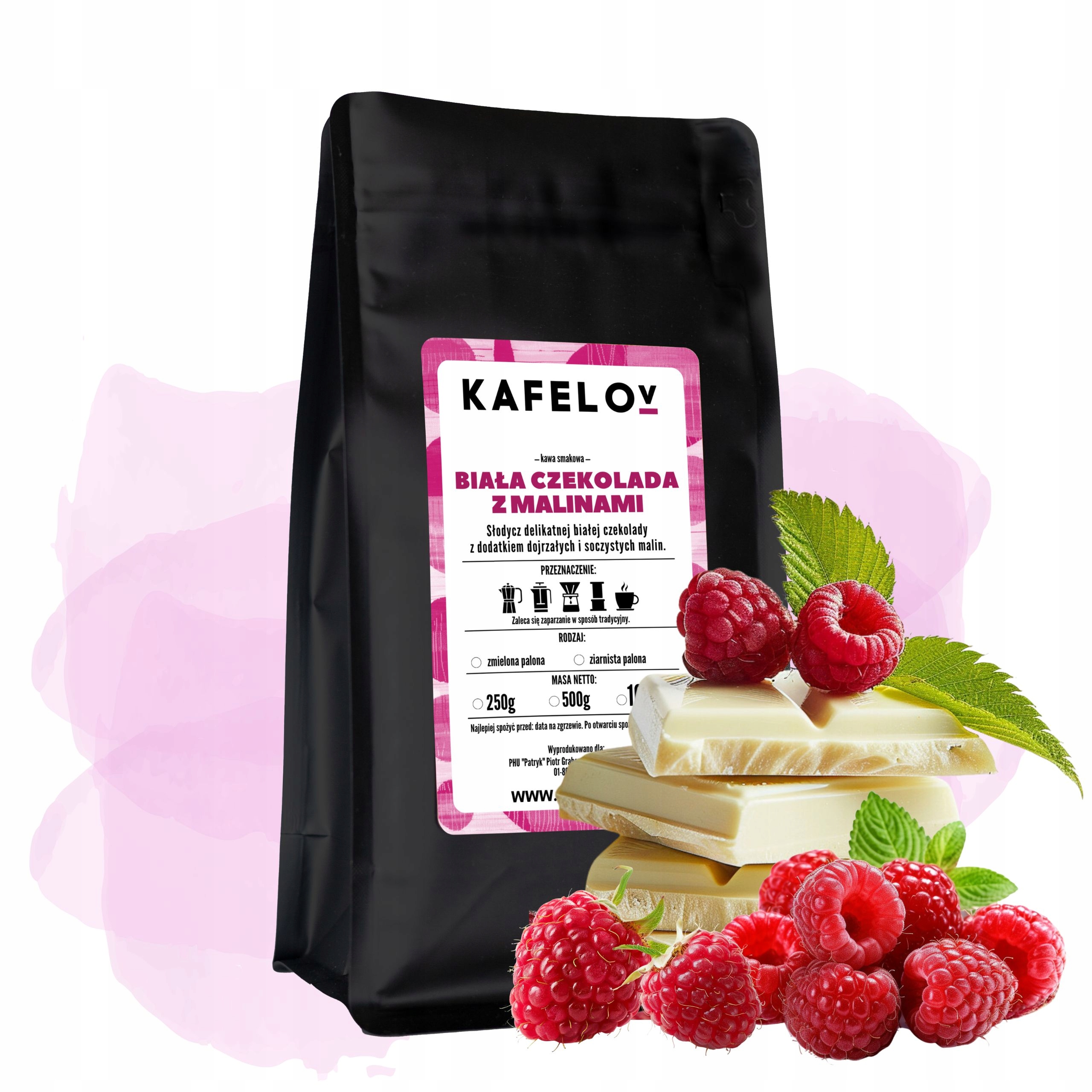 Körniger Kaffee 250g Weiße Schokolade mit Arabica-Himbeeren