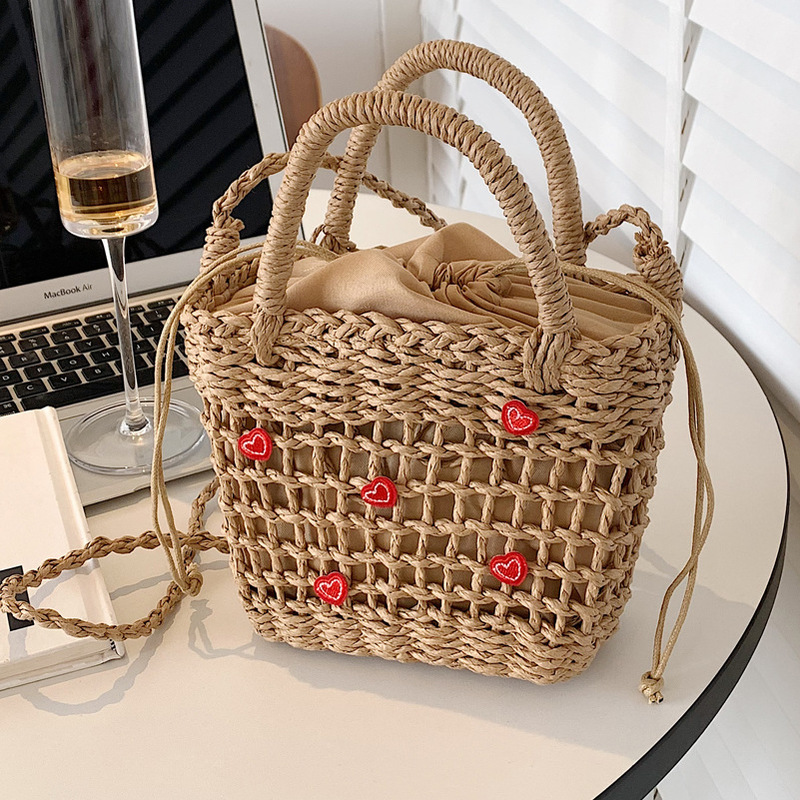 Bohemian Summer Beach Straw Bag Fashion Handmade Woven Women Bag High Quality Designer Female Bucket Bag Shopper Love Money Bag