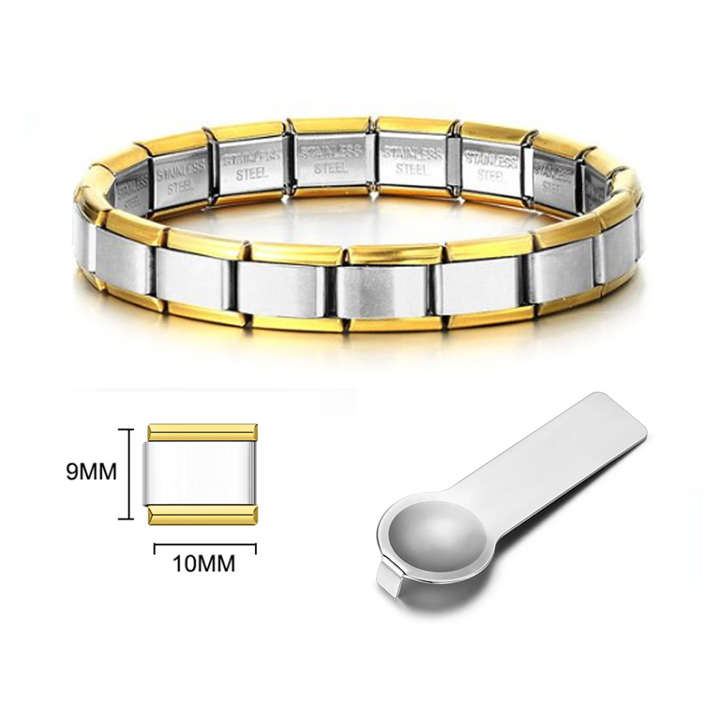 Para mulheres homens italiano charme link 9mm largura prata ouro cor pulseiras de aço inoxidável na mão diy fazendo jóias atacado