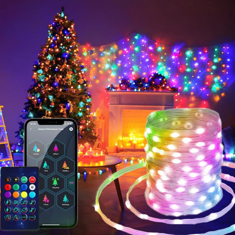 20M RGBIC USB 5V LED ストリングライト Bluetooth 音楽アプリ WS2812 プログラム可能な DIY フェアリーライト 誕生日パーティー ガーランド クリスマスデコレーション