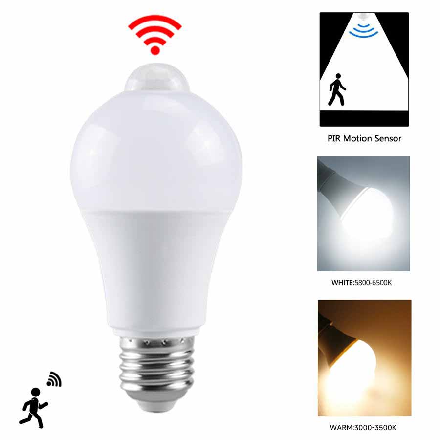 E27 Lampadina con sensore di movimento a LED Lampada a LED B22 Lampadina con sensore PIR ON/OFF automatico Luce notturna per portico Scale Garage Luci di sicurezza