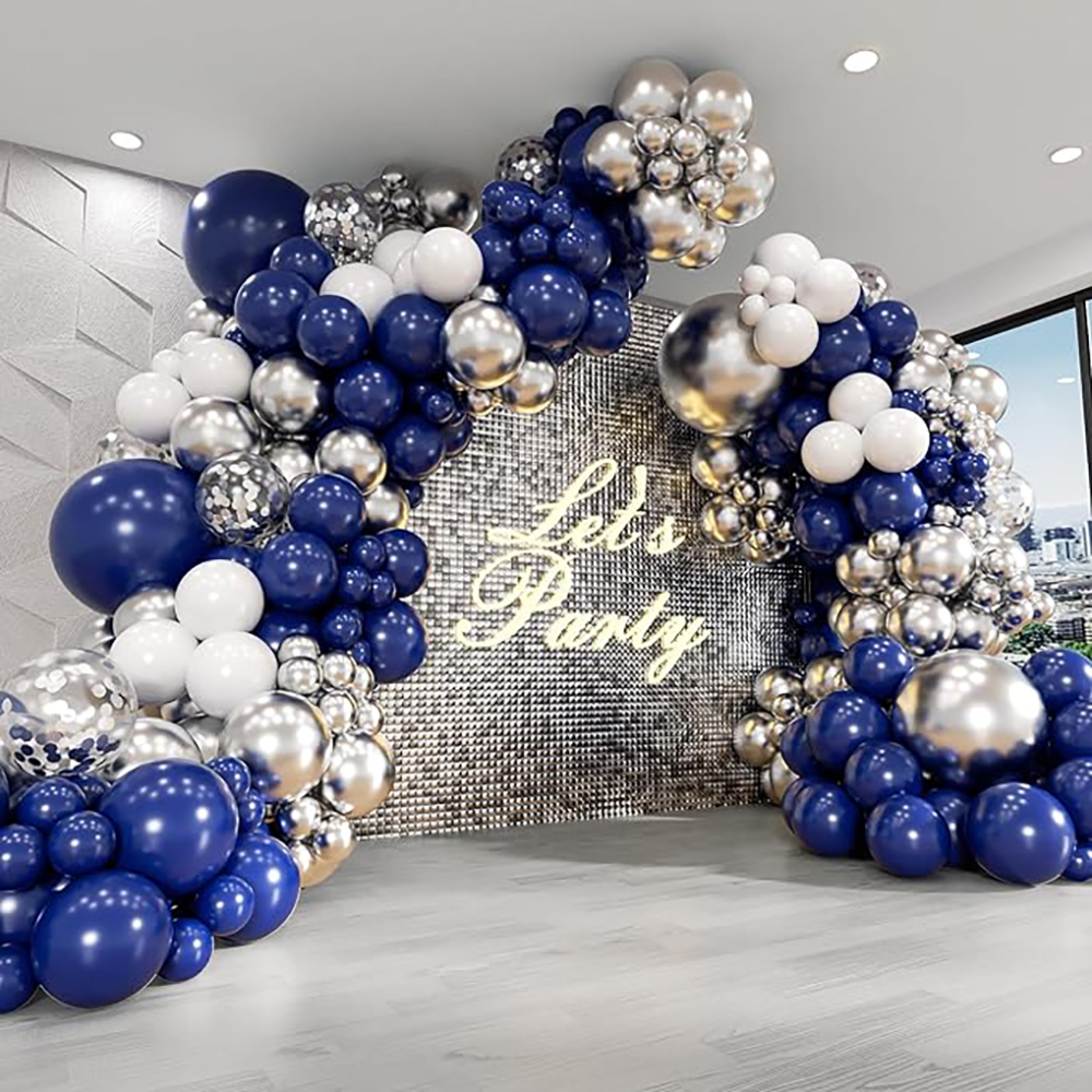 110pcs Navy Blue บอลลูน Garland สีขาวเงิน Confetti บอลลูนชุดวันเกิดเพศเปิดเผยงานแต่งงานตกแต่ง Globos