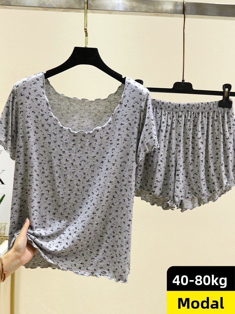 T-shirt a maniche corte in modal effetto snellente da donna, set estivo per casa con stampa, maglietta base taglie forti, capospalla e pigiama con pantaloncini