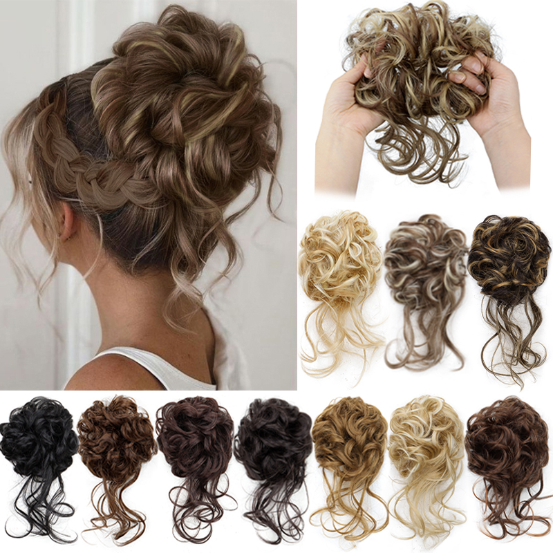 Chignon synthétique élégant bouclé en caoutchouc élastique, moelleux, facile à coiffer, adapté à un usage quotidien