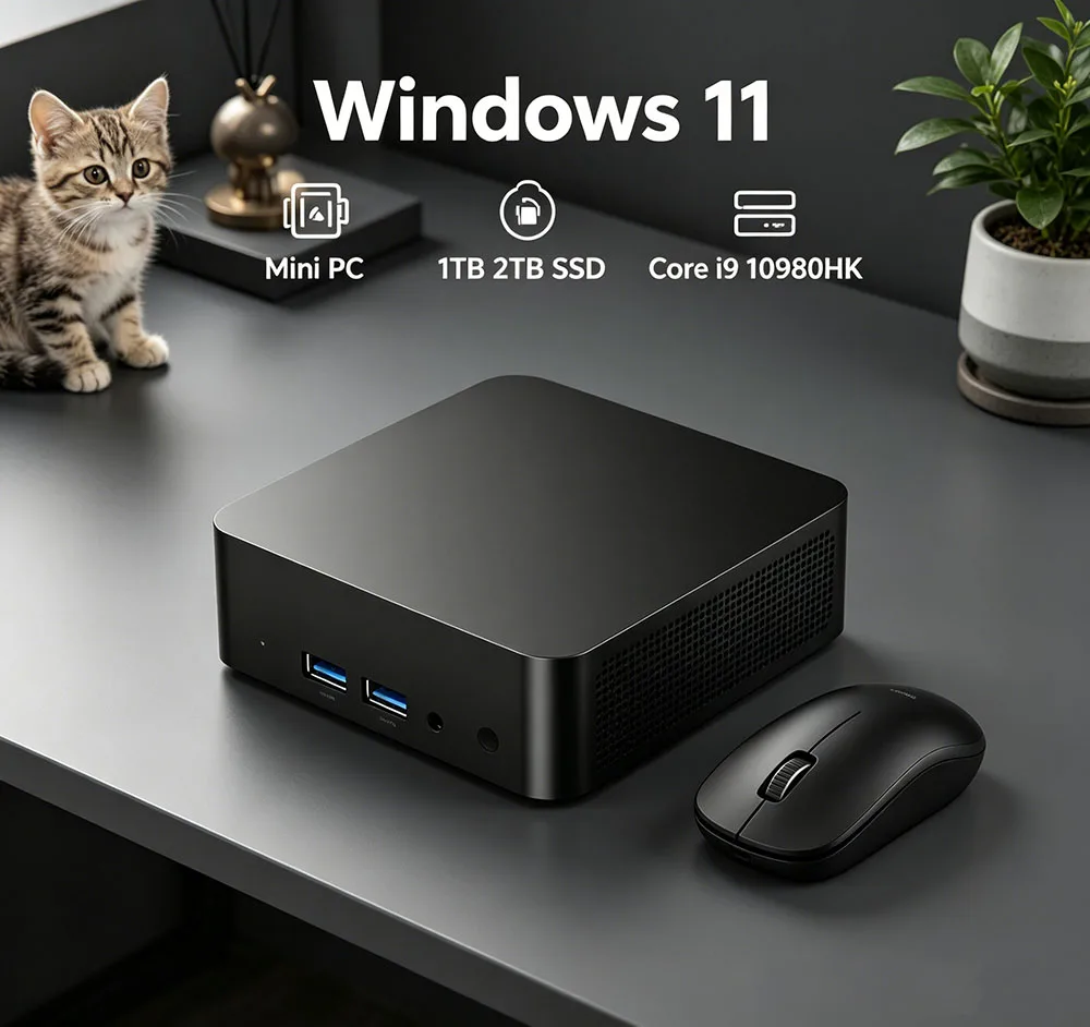 Mini PC Majestic com Windows 11 Pro, Core i9 10980HK, 32GB de RAM, SSD de 1TB/2TB, 4K HD, WiFi 6, BT5.2, para jogos e estudos, com 3 anos de garantia.