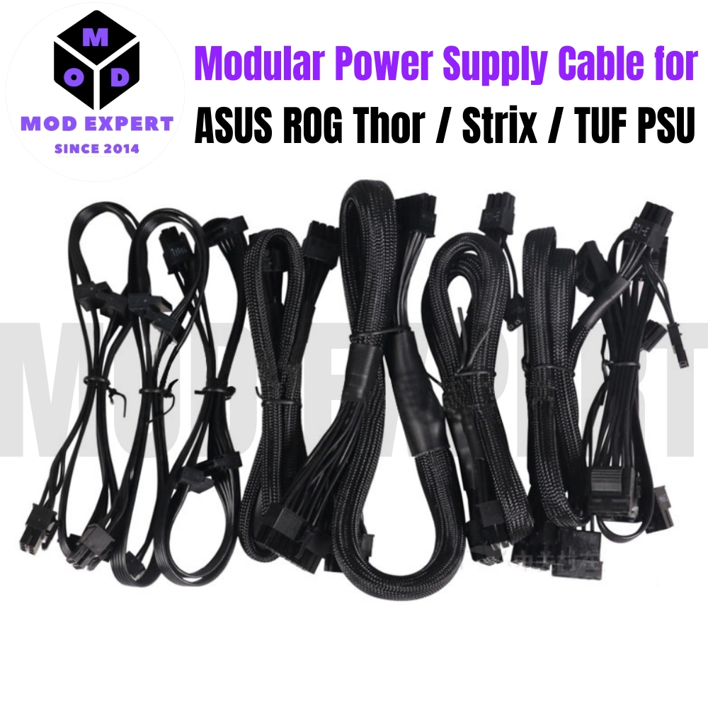 Cabo de Alimentação Modular para Fontes ASUS ROG THOR/STRIX/TUF 750W 850W 1000W 1200W, 1600W, PCIe 8 Pinos, CPU 4+4 Pinos, SATA, Molex IDE, 24 Pinos