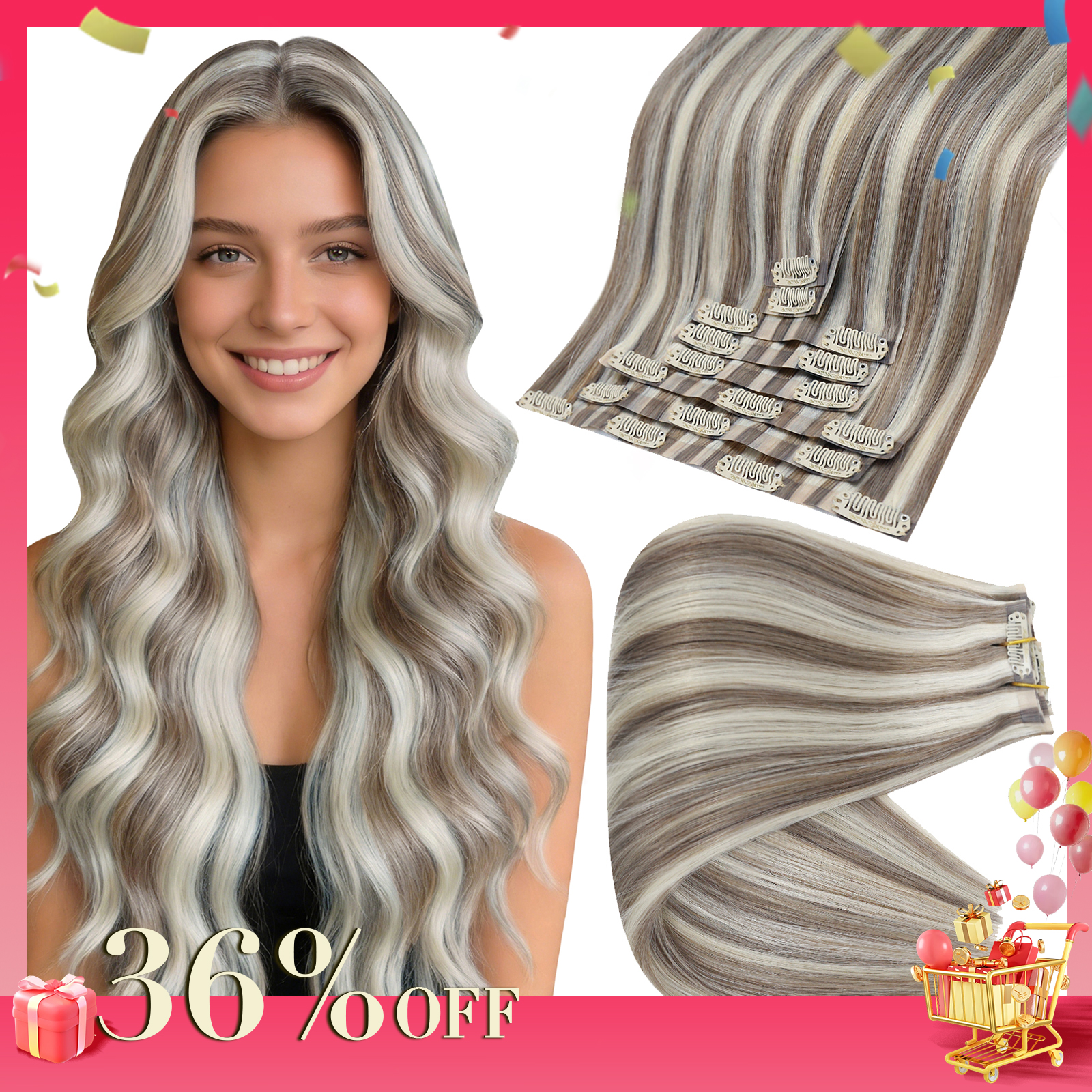 Full Shine Clip in Hair Extensions Human Hair 120g Seamless Invisible Clip In Extensions Human Hair Remy Balayage Blonde Color