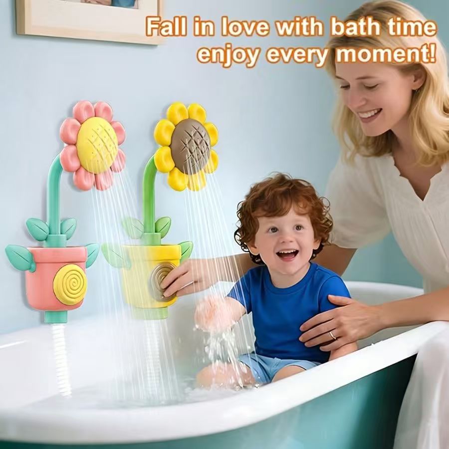 Juguete de ducha con forma de girasol, juguete de ducha de dibujos animados para baño, piscina, juguete de pulverización de agua para niños pequeños, juguetes de baño no tóxicos para bebés