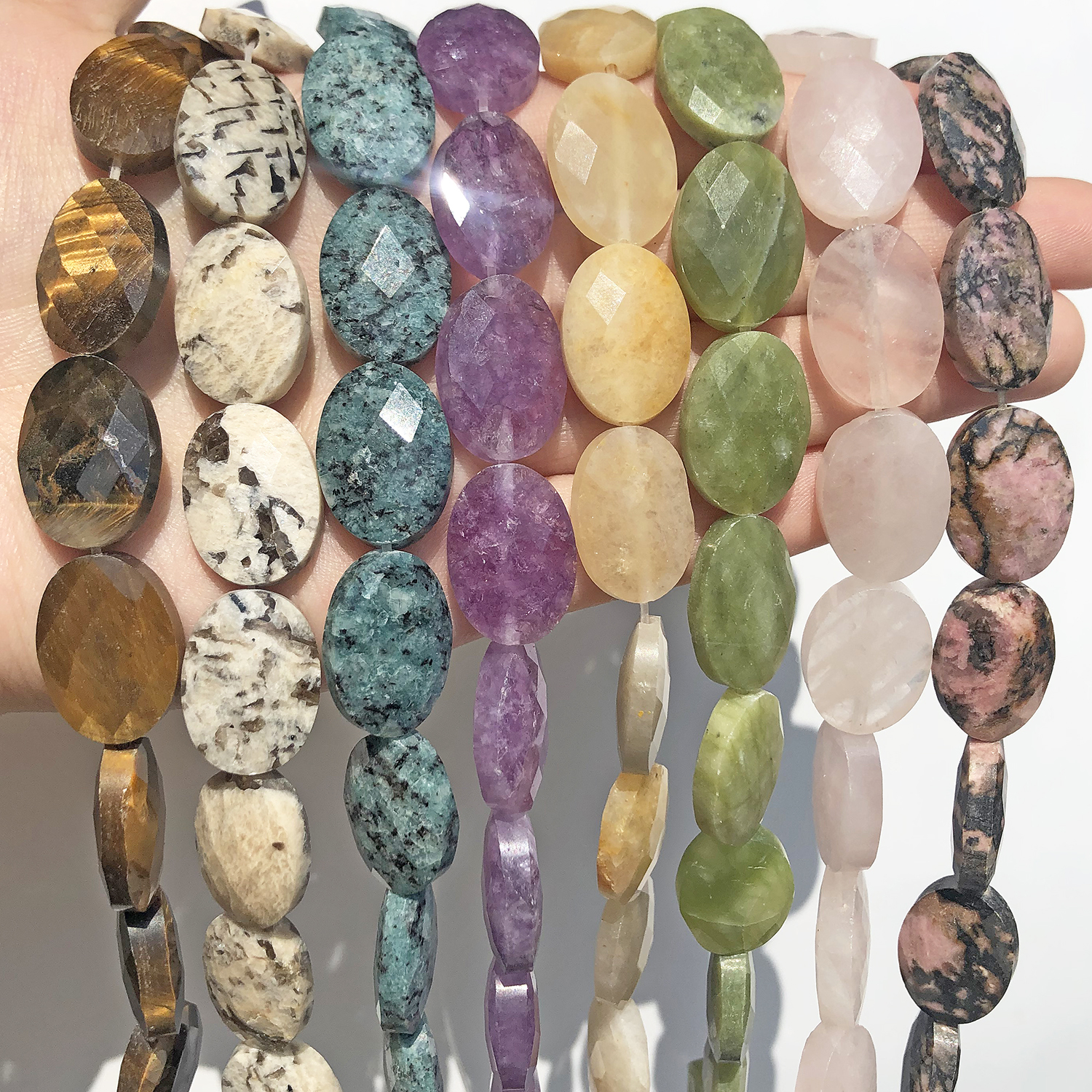 Manik-manik Batu Bentuk Oval Manik-manik DIY Pesona untuk Membuat Perhiasan Gelang Alami Persegi Rhodonite Aquamarines Opal Shoushan Jaspers