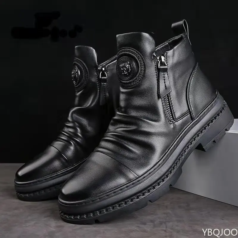 Nouvelles Bottes Montantes de Luxe Minimalistes pour Hommes – Tendance, Polyvalentes, Confortables et Rétro avec Fermeture Éclair