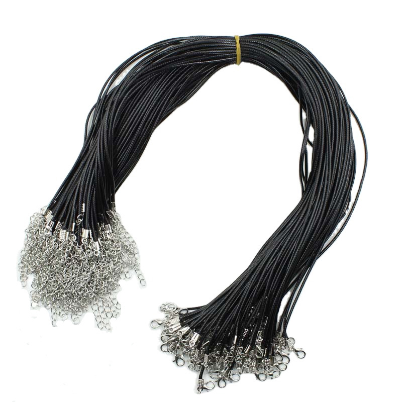 Cordon en cuir multicolore noir, 1.5mm, chaînes réglables tressées, corde de 45cm pour bricolage, collier, Bracelet, résultats de fabrication de bijoux, 10 pièces