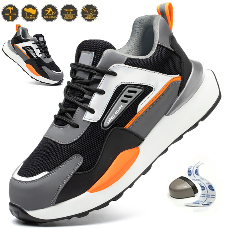 Sapatos de segurança para homens anti esmagamento função anti-punctura sapatos masculinos dedo do pé de aço tênis de trabalho de proteção leve botas de trabalho respiráveis