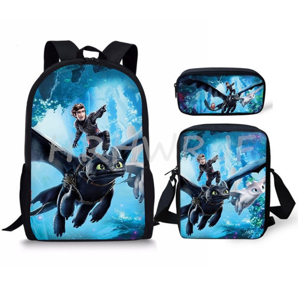 Hoe je je draak kunt trainen Rugzakken 3-delige set basisschooltassen met lunchbox en etui Capaciteit Mochilas voor jongens en meisjes Beste cadeau