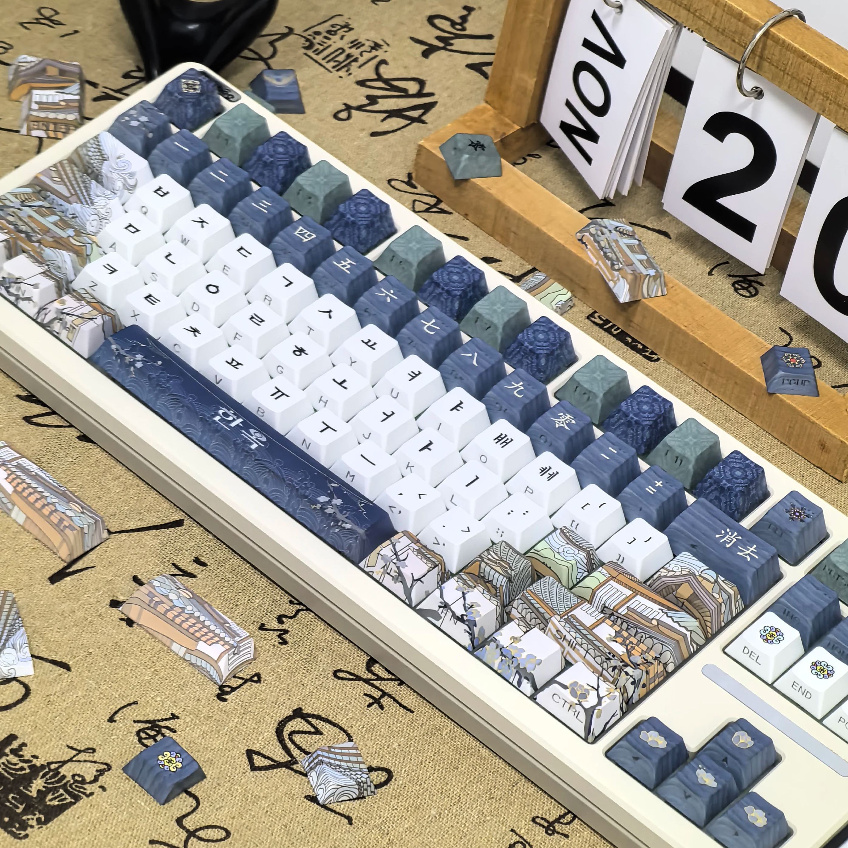 MAIMOOO Korean Keycap Blue White Side Light-Transmitting Design Cherry Pbt Aula F75/F87Alice Layout Hangul Keyboard Keycap
