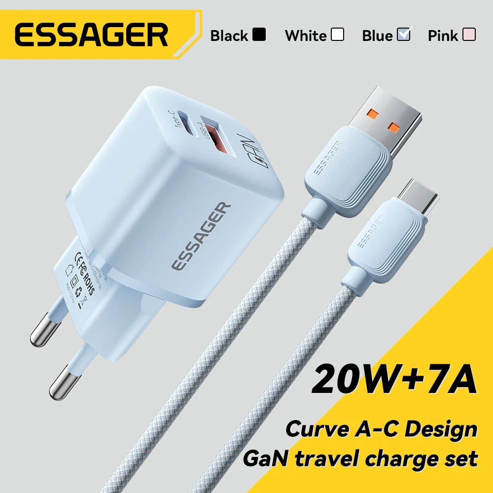 Essager pengisi daya Cepat 20W GaN, pengisi daya ponsel QC 3.0 USB Tipe C PD untuk iPhone 14 13 12 11 Pro Max Mini iPad