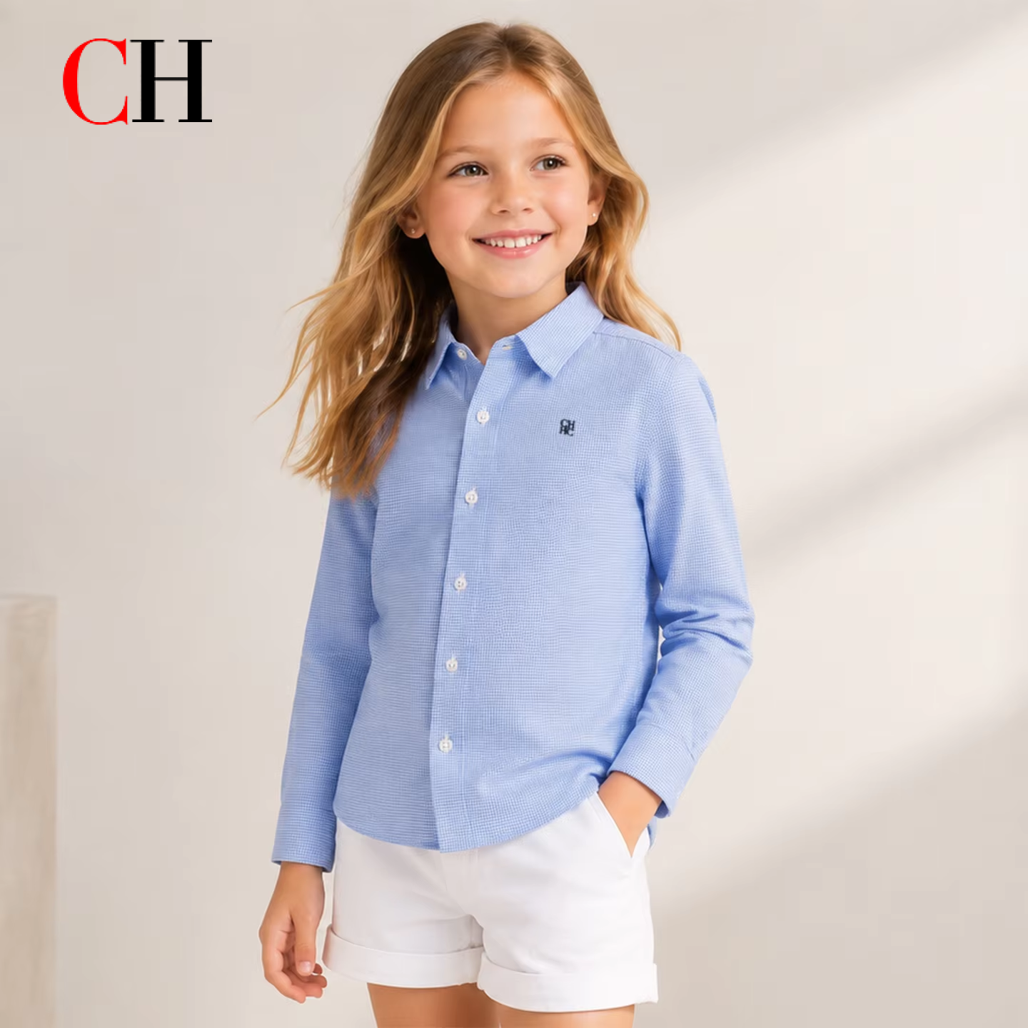 Camisa Bordada de Manga Longa para Meninas com Gola Pontuda, Ajuste Regular, Estilo Esportivo, Algodão Macio, Tops Casuais para o Dia a Dia