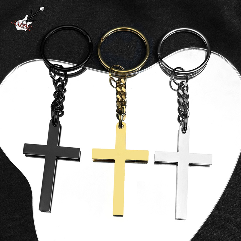 Chaveiro cruz cristã para mulheres homens aço inoxidável ouro prata cor religião crucifixo chaveiro jóias chaveiro k3476s06