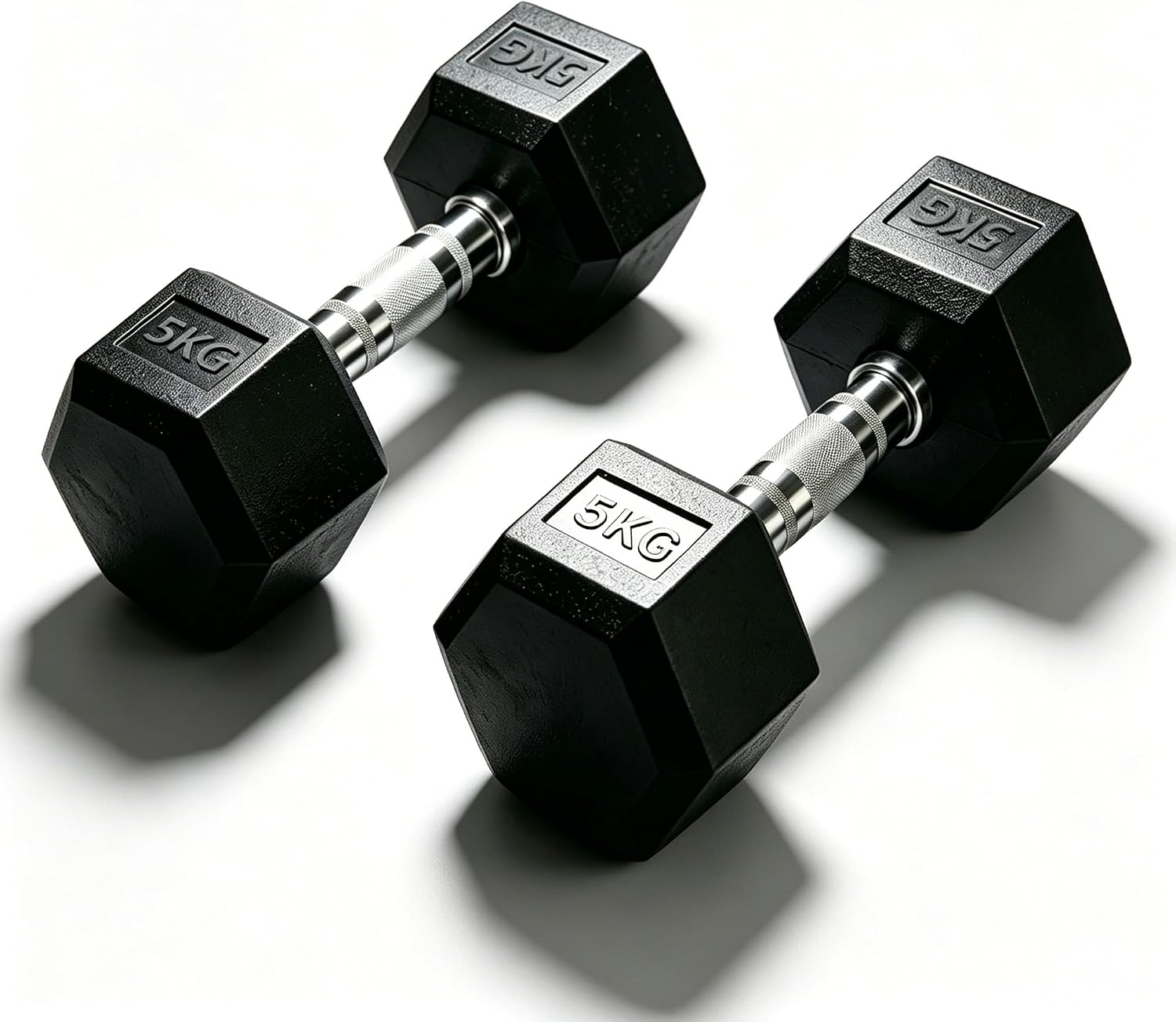 Haltères hexagonaux en caoutchouc de qualité professionnelle Mcc Direct - Anti-roulement, réduction du bruit, poignée ergonomique moletée pour la musculation à domicile et en studio