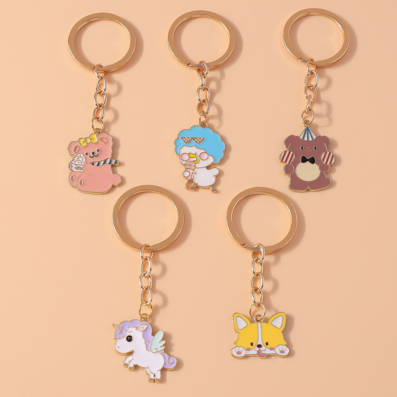 Animal de desenho animado Pingente Chaveiro para Mulheres e Homens, Urso, Cão, Cavalo, Chave do carro, Lembrança Presentes, Bolsa Pendurada Chaveiros, Acessórios DIY