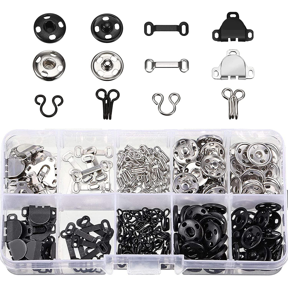 100 pçs ganchos de costura e olhos conjunto costurar botões de pressão diy roupas botão fechamentos de costura snaps kit para roupas sacos costura artesanato