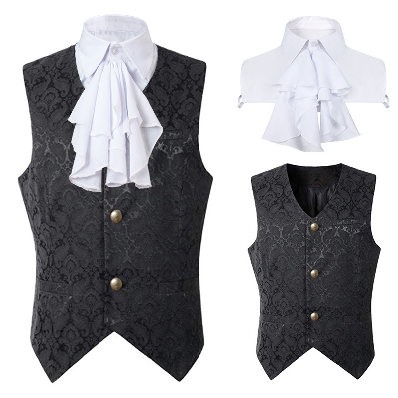 Chaleco negro para hombre, abrigo Steampunk renacentista, chaleco gótico de Jacquard, vestido Formal de negocios con una hilera de botones, chaleco para traje