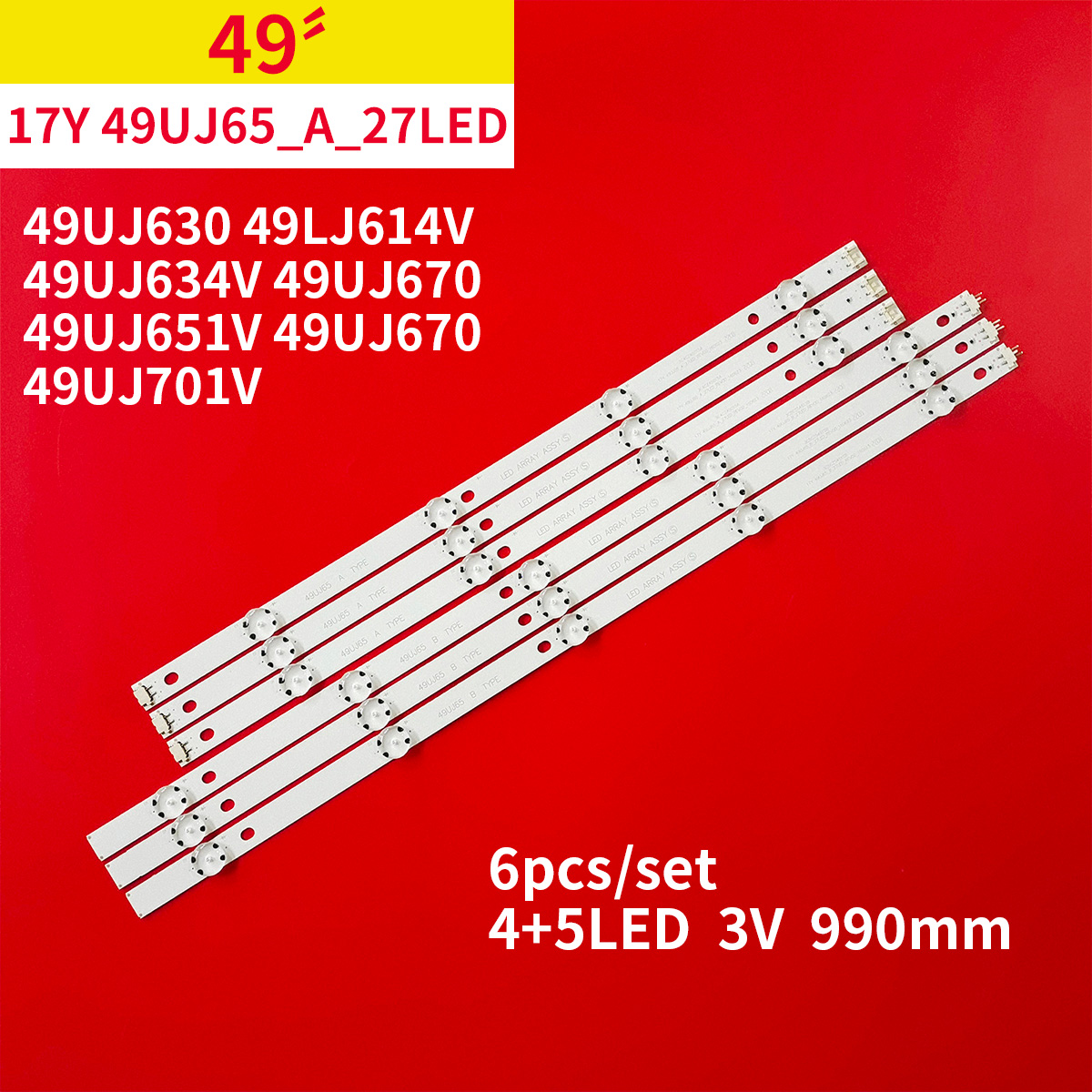 Faixa de retroiluminação LED para 49UJ65_A B_27LED 49UJ630 49LJ614V 49UJ634V 49UJ701V 49UJ670 49UJ651V 49UJ670 17Y 49LJ61 49LH61
