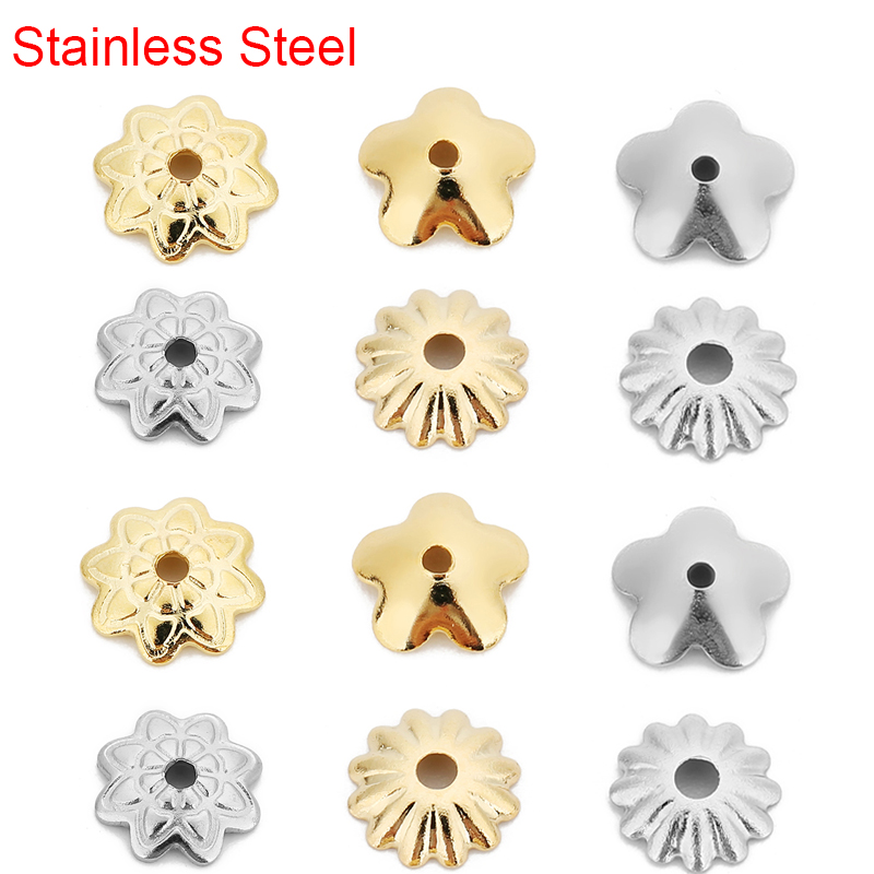 50 pezzi di perline in acciaio inossidabile per la creazione di orecchini 6mm 7mm metallo colore dorato perline distanziatore collana fai da te forniture di gioielli