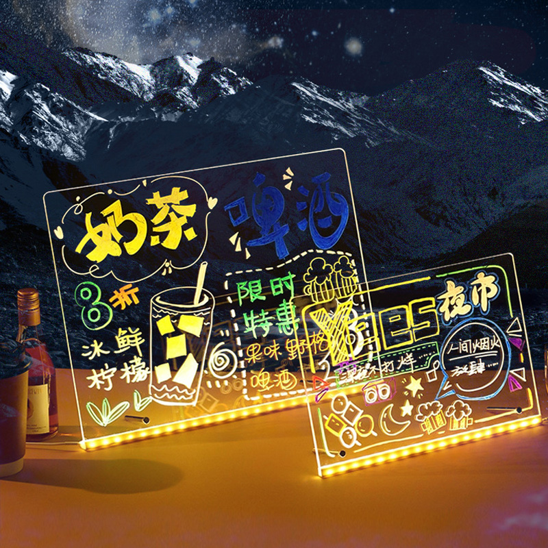 Tableau d'affichage publicitaire pour stand de marché nocturne, planche à dessin acrylique réinscriptible avec 7 stylos colorés