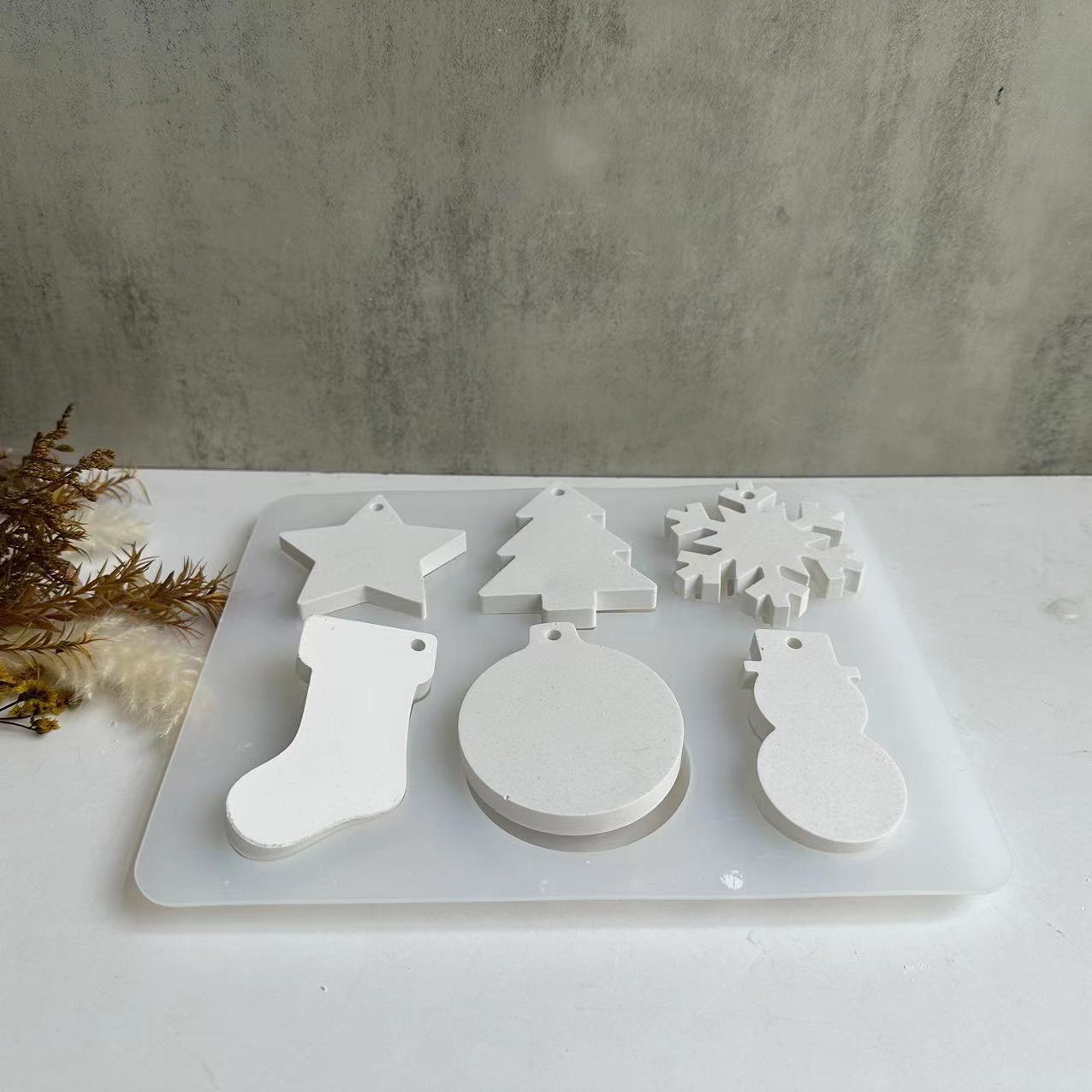 Kerst Hangend Bord Siliconen Mal Bell Sokken Sneeuwvlok Pentagram Kerstboom Gips Mallen