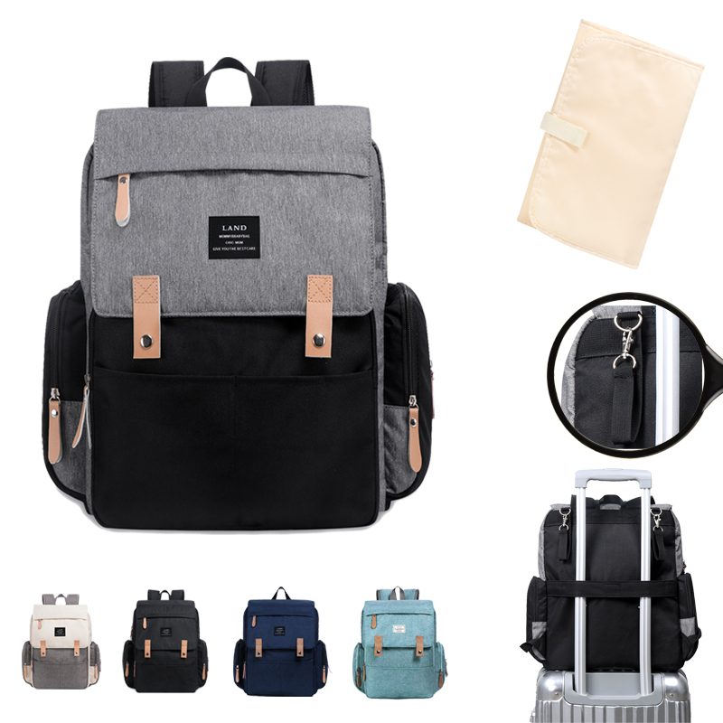 LAND Mamãe Sacos de Fraldas Landuo Mãe Mochilas de Fraldas de Viagem de Grande Capacidade com Tapete Cambiador Bolsas de Enfermagem de Bebê Conveniente