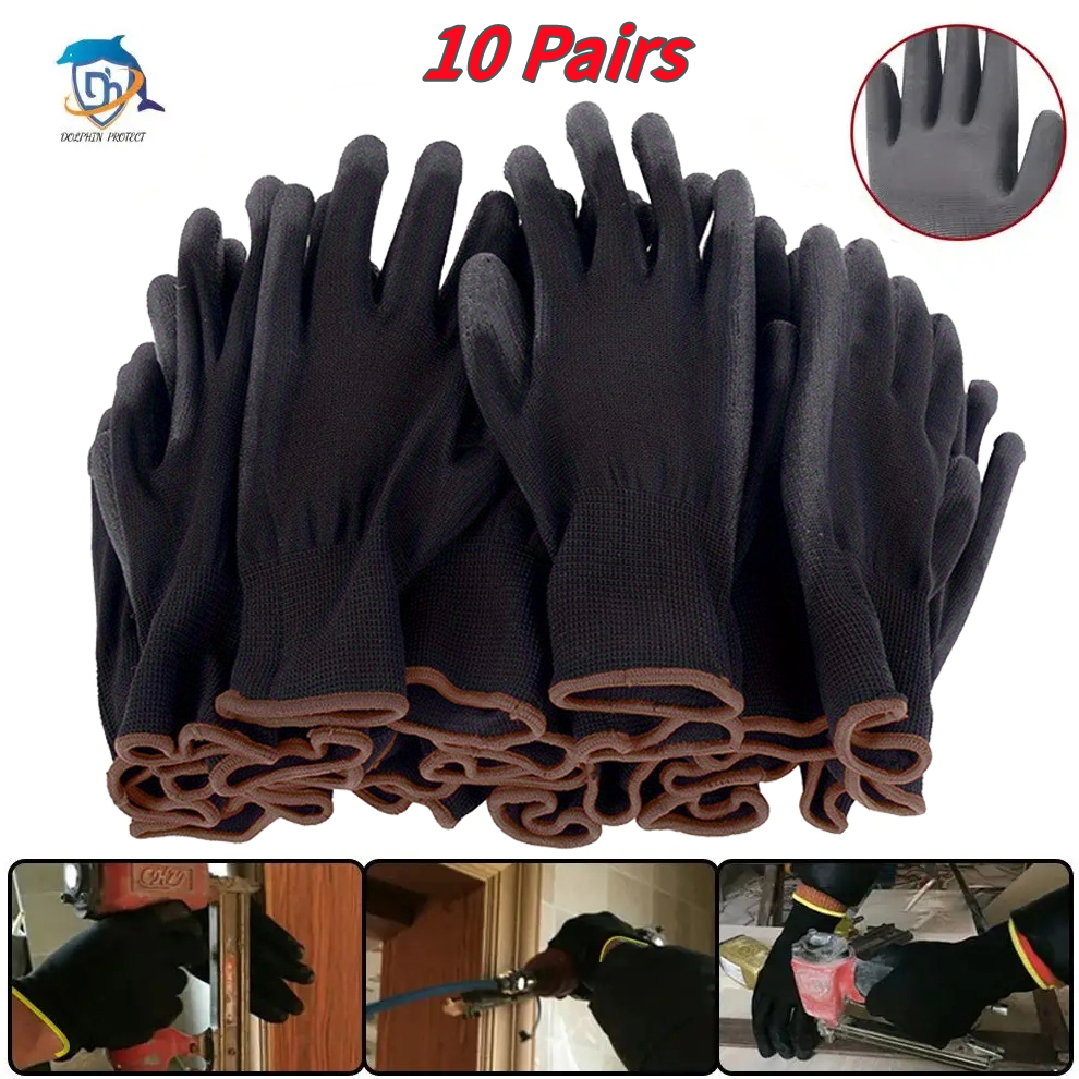 10 paires de gants de sécurité durables noirs – Protection ESD antidérapante, résistante à l'usure pour le jardinage et le travail du bois